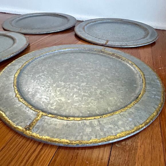 Set of 4 Hearth & Hand Magnolia Galvanized Chargers w/ Gold Accents - Picture 2 of 12